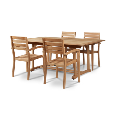 Venice 5-Piece Rectangular Teak Outdoor Dining Set with Extendable Table and Stacking Armchairs