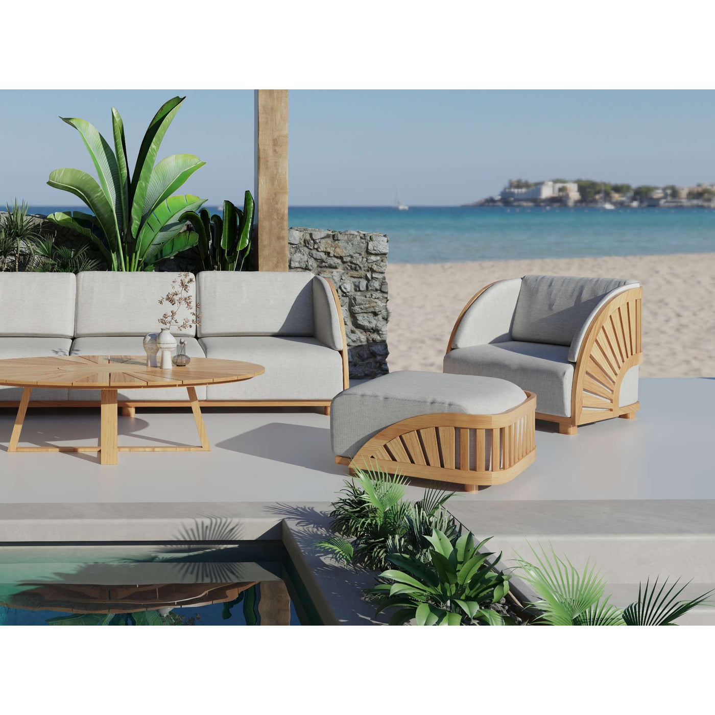 Sunburst Teak Outdoor Ottoman with Sunbrella® Cushion