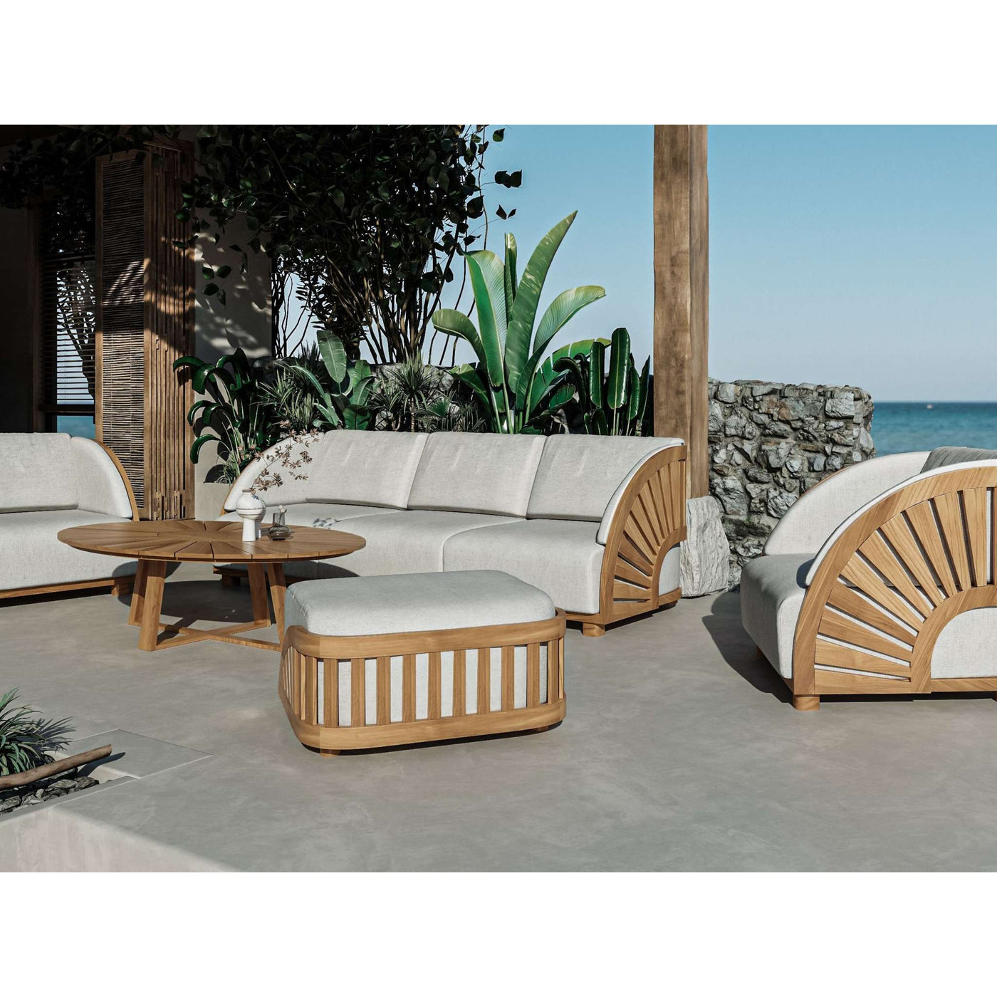 Sunburst Teak Outdoor Ottoman with Sunbrella® Cushion