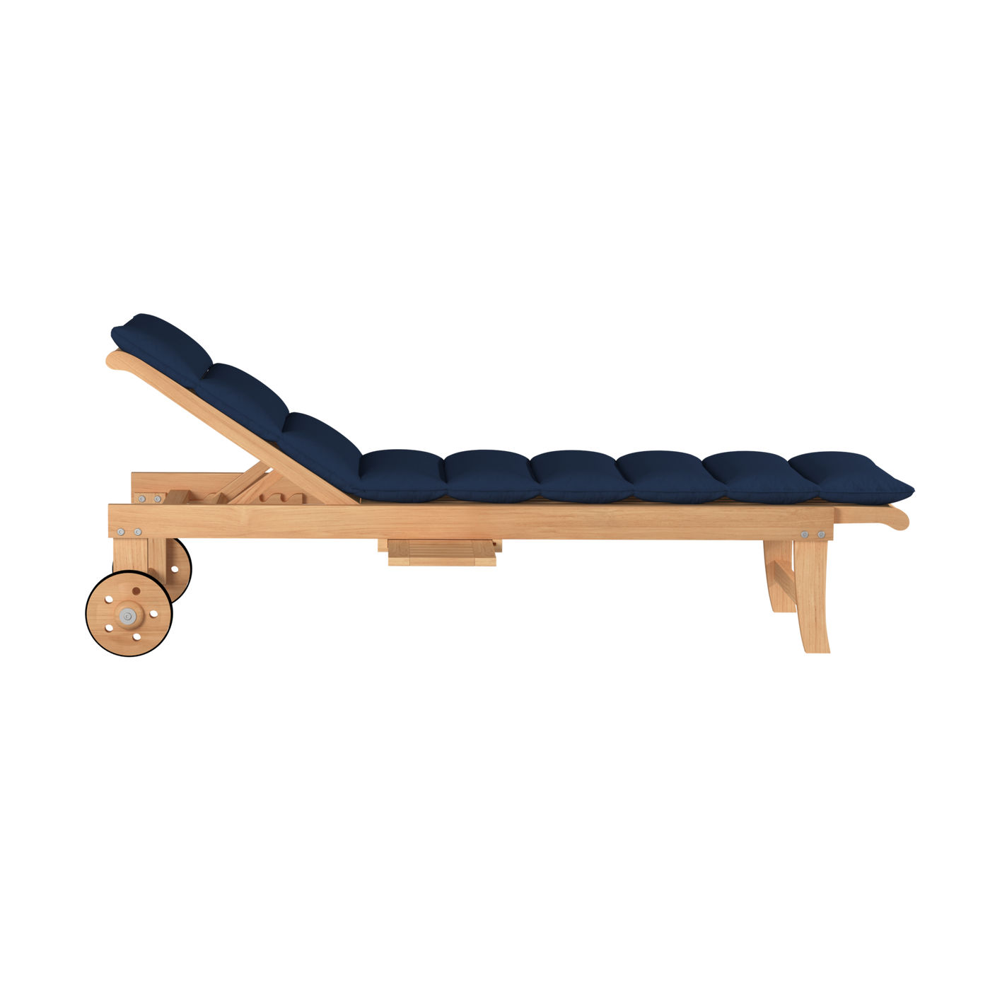 Lance Teak Outdoor Reclining Sunlounger with Rear Wheels and Slide-out Tray