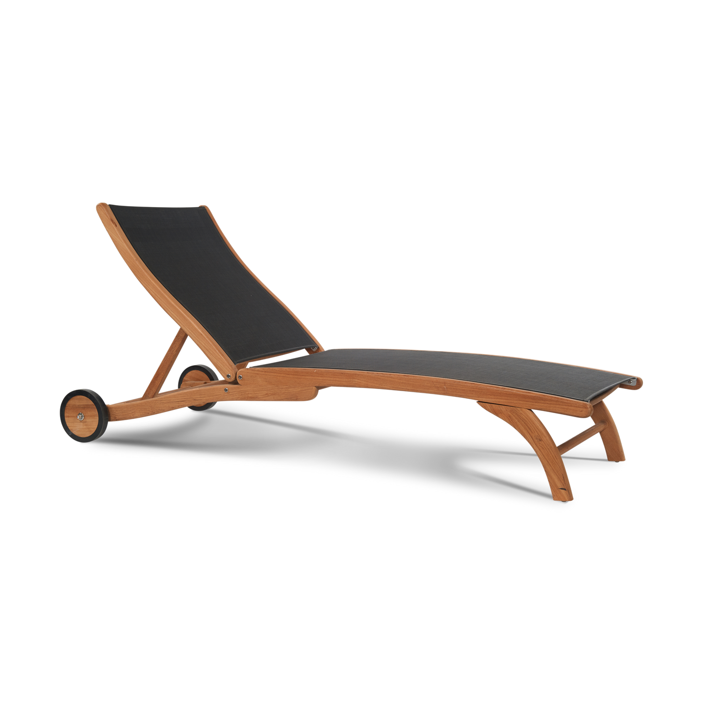 Pearl Teak Outdoor Reclining Sunlounger in Black with Rear Wheels