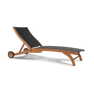 Pearl Teak Outdoor Reclining Sunlounger in Black with Rear Wheels