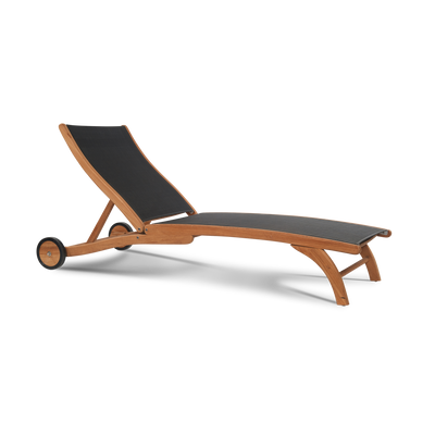 Pearl Teak Outdoor Reclining Sunlounger in Black with Rear Wheels