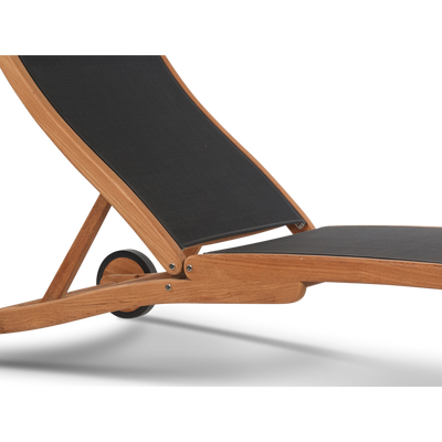 Pearl Teak Outdoor Reclining Sunlounger in Black with Rear Wheels