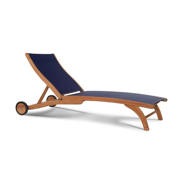 Pearl Teak Outdoor Reclining Sunlounger in Black with Rear Wheels