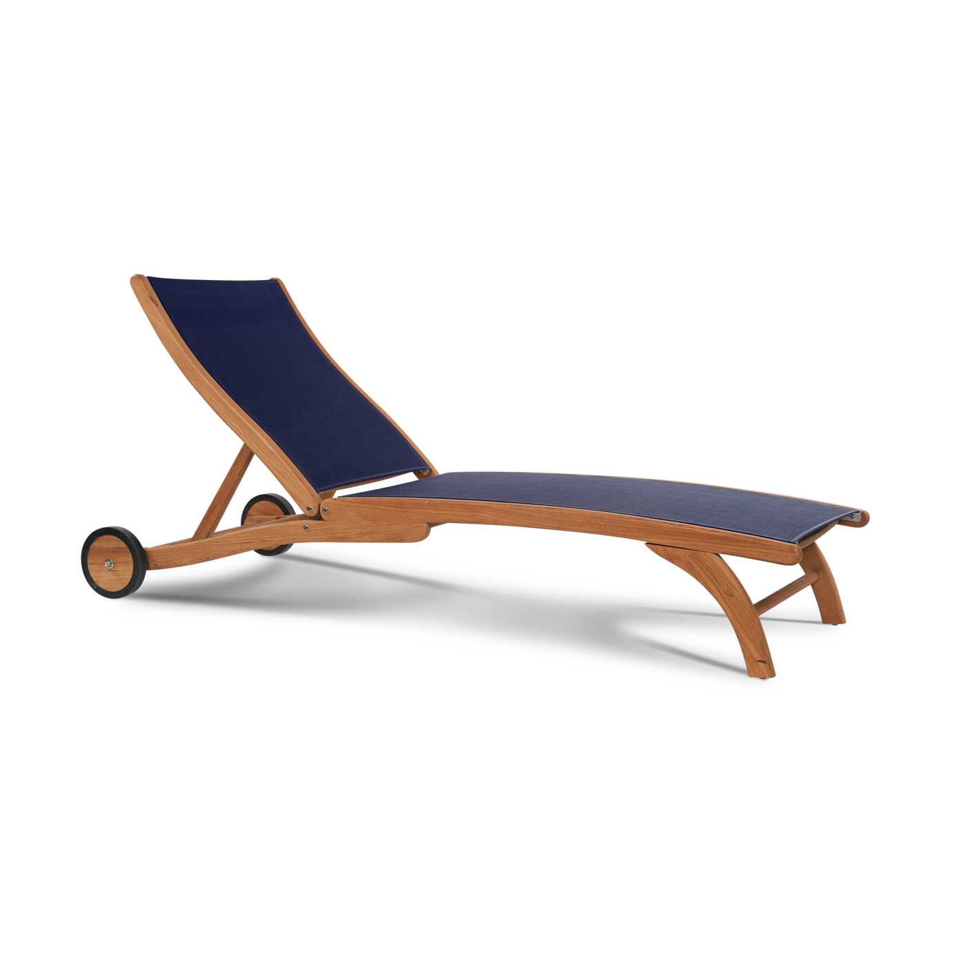 Pearl Teak Outdoor Reclining Sunlounger in Black with Rear Wheels