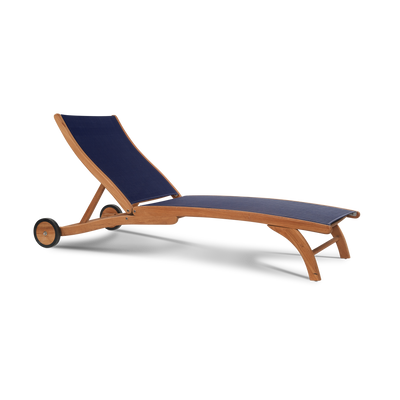 Pearl Teak Outdoor Reclining Sunlounger in Black with Rear Wheels
