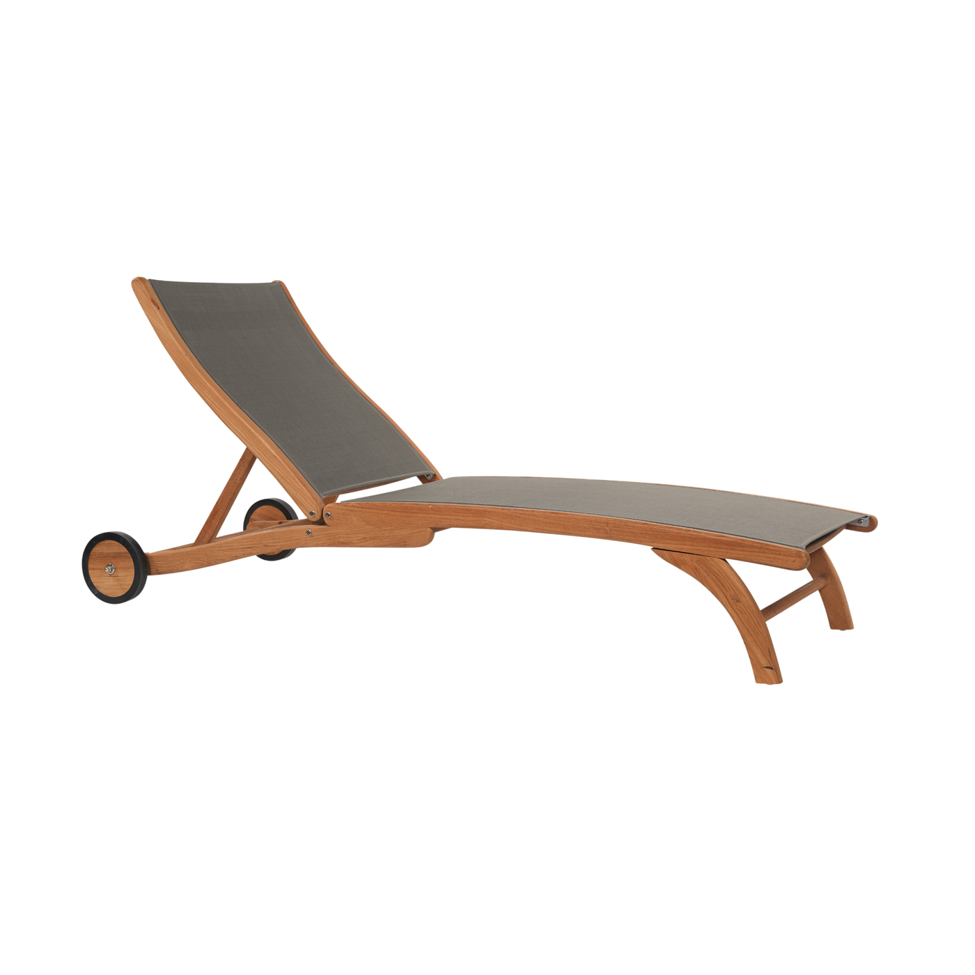 Pearl Teak Outdoor Reclining Sunlounger in Black with Rear Wheels