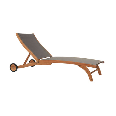 Pearl Teak Outdoor Reclining Sunlounger in Black with Rear Wheels