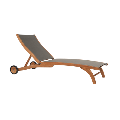 Pearl Teak Outdoor Reclining Sunlounger in Black with Rear Wheels