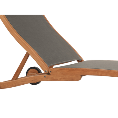 Pearl Teak Outdoor Reclining Sunlounger in Black with Rear Wheels