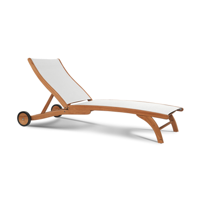 Pearl Teak Outdoor Reclining Sunlounger in Black with Rear Wheels