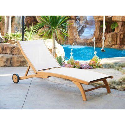 Pearl Teak Outdoor Reclining Sunlounger in Black with Rear Wheels