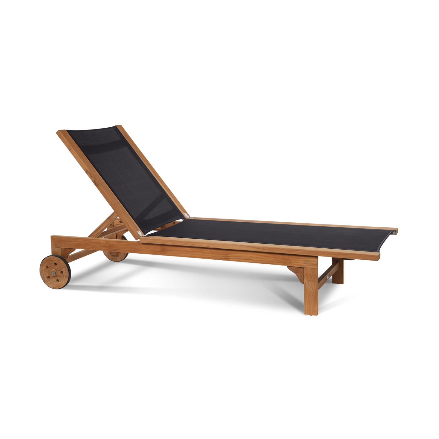 Montauk Teak Outdoor Reclining Sunlounger in Black with Rear Wheels