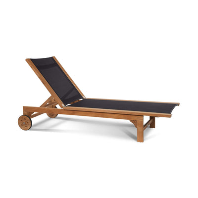 Montauk Teak Outdoor Reclining Sunlounger in Black with Rear Wheels