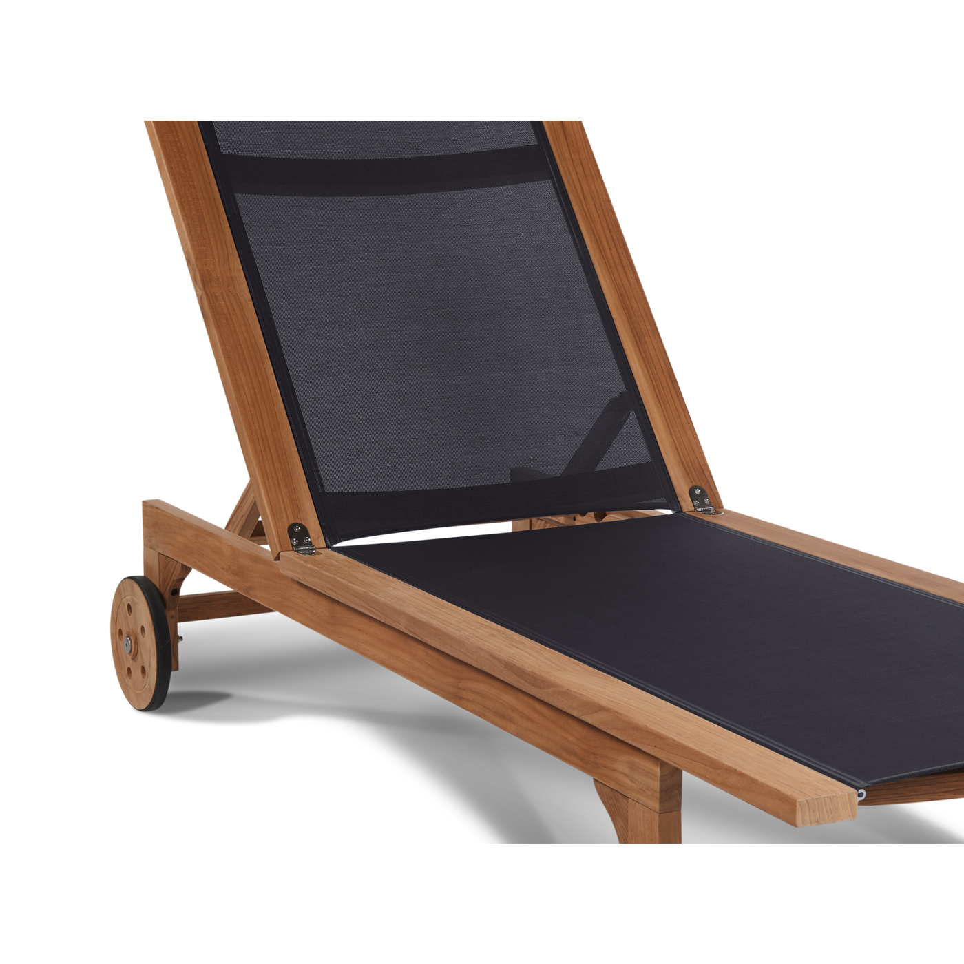 Montauk Teak Outdoor Reclining Sunlounger in Black with Rear Wheels