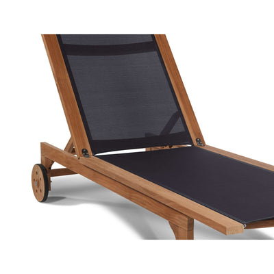 Montauk Teak Outdoor Reclining Sunlounger in Black with Rear Wheels