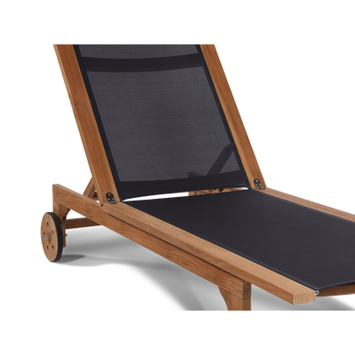 Montauk Teak Outdoor Reclining Sunlounger in Black with Rear Wheels