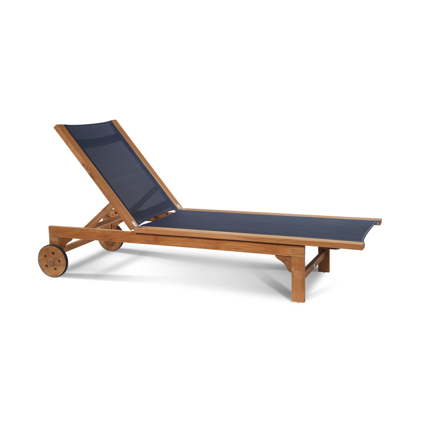 Montauk Teak Outdoor Reclining Sunlounger in Black with Rear Wheels