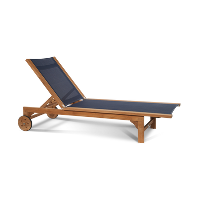 Montauk Teak Outdoor Reclining Sunlounger in Black with Rear Wheels