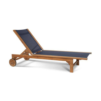Montauk Teak Outdoor Reclining Sunlounger in Black with Rear Wheels