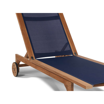 Montauk Teak Outdoor Reclining Sunlounger in Black with Rear Wheels