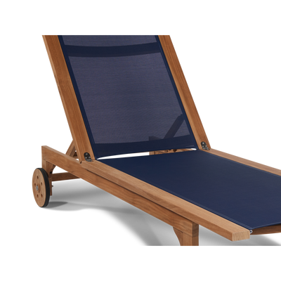 Montauk Teak Outdoor Reclining Sunlounger in Black with Rear Wheels