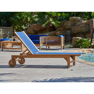 Montauk Teak Outdoor Reclining Sunlounger in Black with Rear Wheels
