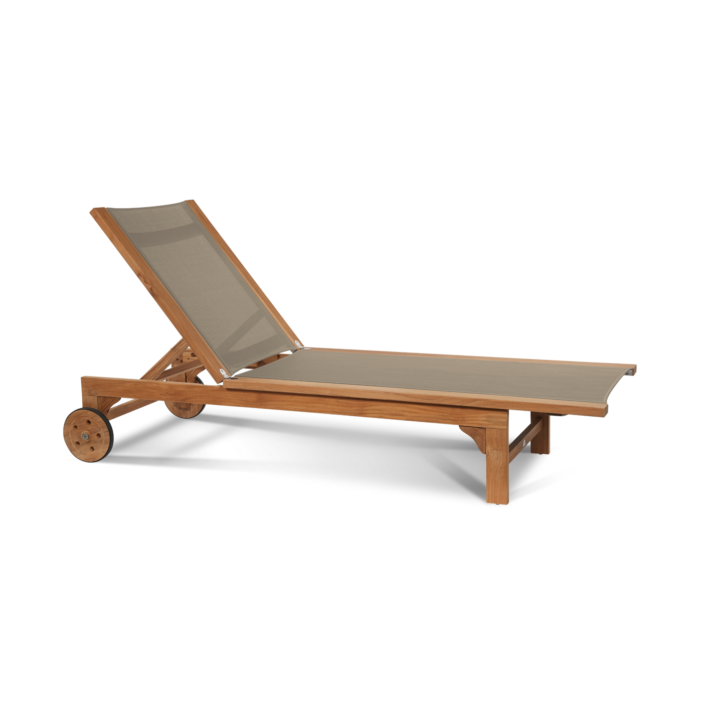 Montauk Teak Outdoor Reclining Sunlounger in Black with Rear Wheels