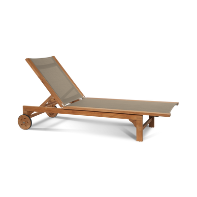 Montauk Teak Outdoor Reclining Sunlounger in Black with Rear Wheels