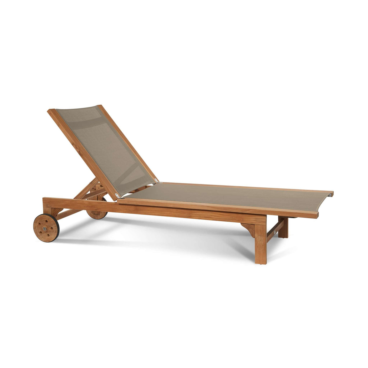 Montauk Teak Outdoor Reclining Sunlounger in Black with Rear Wheels