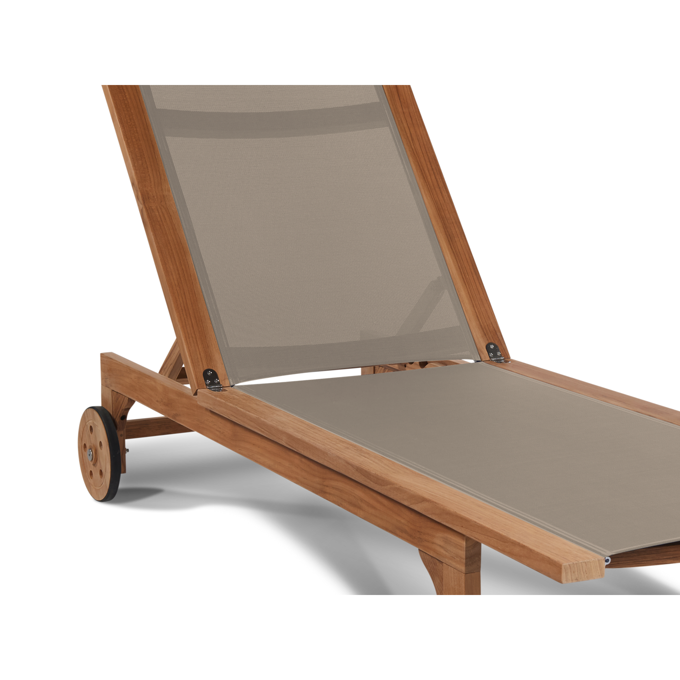 Montauk Teak Outdoor Reclining Sunlounger in Black with Rear Wheels