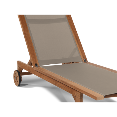 Montauk Teak Outdoor Reclining Sunlounger in Black with Rear Wheels