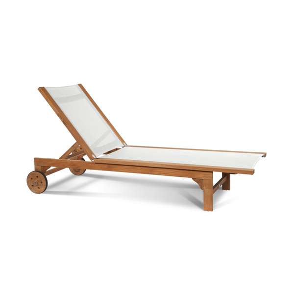 Montauk Teak Outdoor Reclining Sunlounger in Black with Rear Wheels