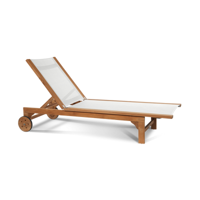 Montauk Teak Outdoor Reclining Sunlounger in Black with Rear Wheels