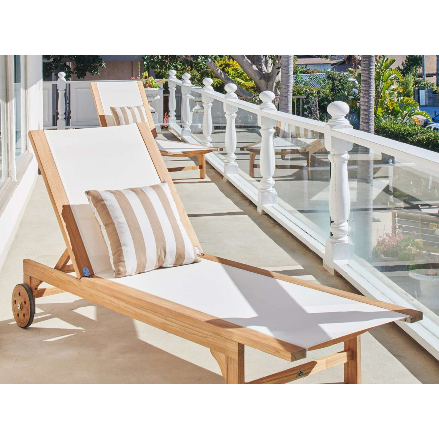 Montauk Teak Outdoor Reclining Sunlounger in Black with Rear Wheels