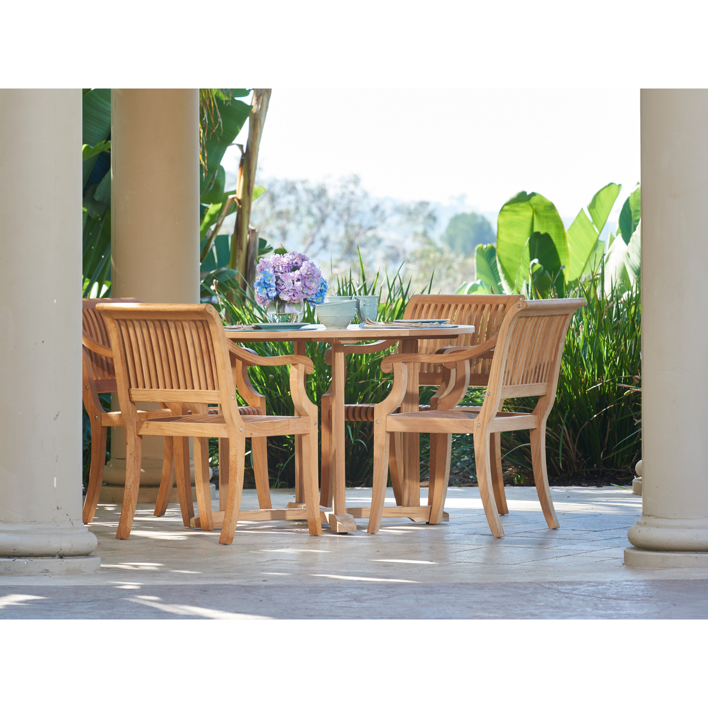 Curtis 47.25-inch Round Teak Outdoor Dining Table with Umbrella Hole