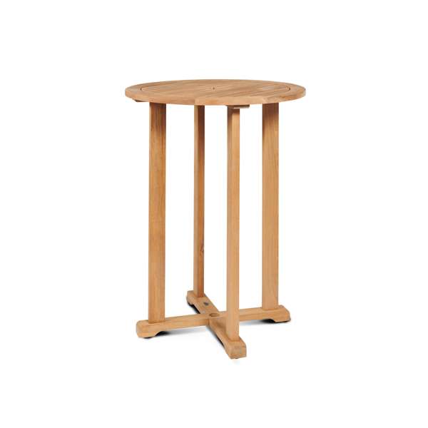 Palm Round Teak Outdoor Bar Height Bistro Table with Umbrella Hole
