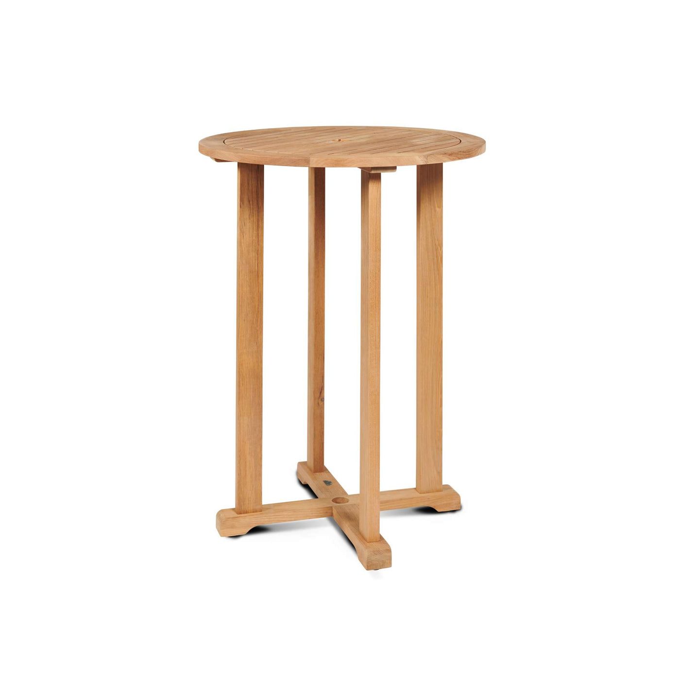 Palm Round Teak Outdoor Bar Height Bistro Table with Umbrella Hole