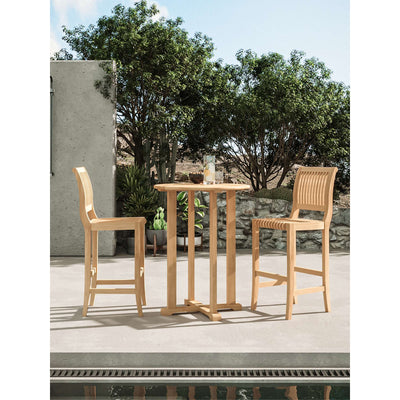 Palm Round Teak Outdoor Bar Height Bistro Table with Umbrella Hole