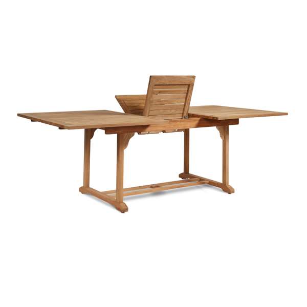 Dalton Rectangular Teak Outdoor Dining Table with Built-In Extension and Umbrella Hole