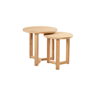 Large Round Teak Outdoor Cross Legs Nesting Side Table