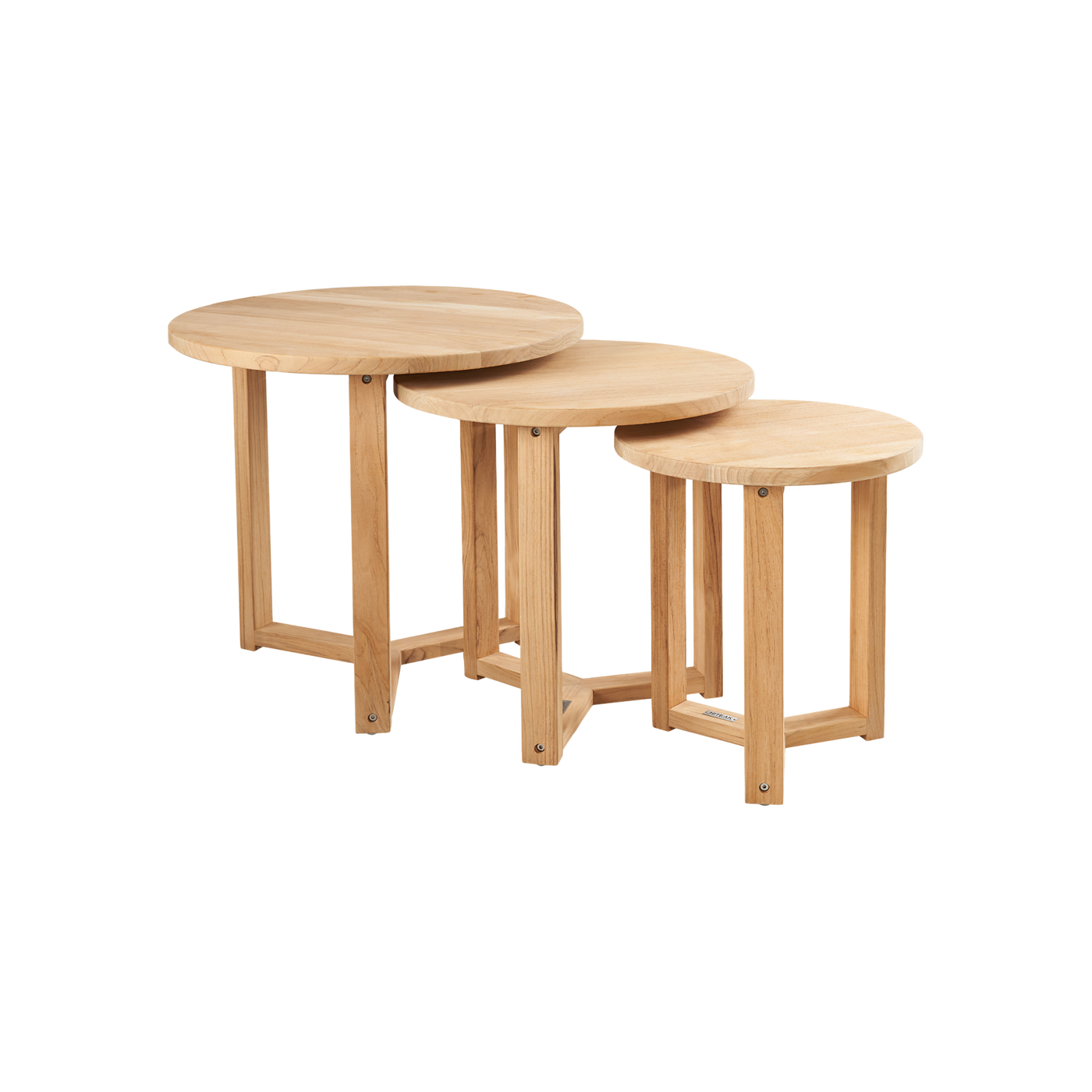 Large Round Teak Outdoor Cross Legs Nesting Side Table