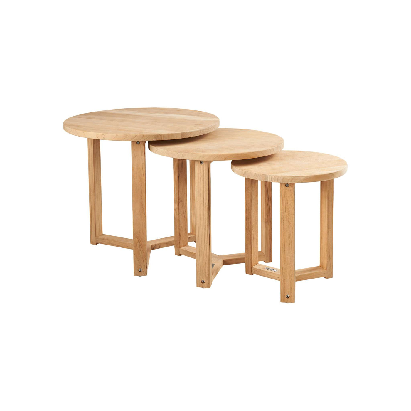 Large Round Teak Outdoor Cross Legs Nesting Side Table