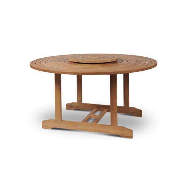 Royal 59-inch Round Teak Outdoor Dining Table with Lazy Susan and Umbrella Hole