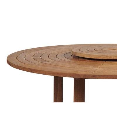 Royal 59-inch Round Teak Outdoor Dining Table with Lazy Susan and Umbrella Hole