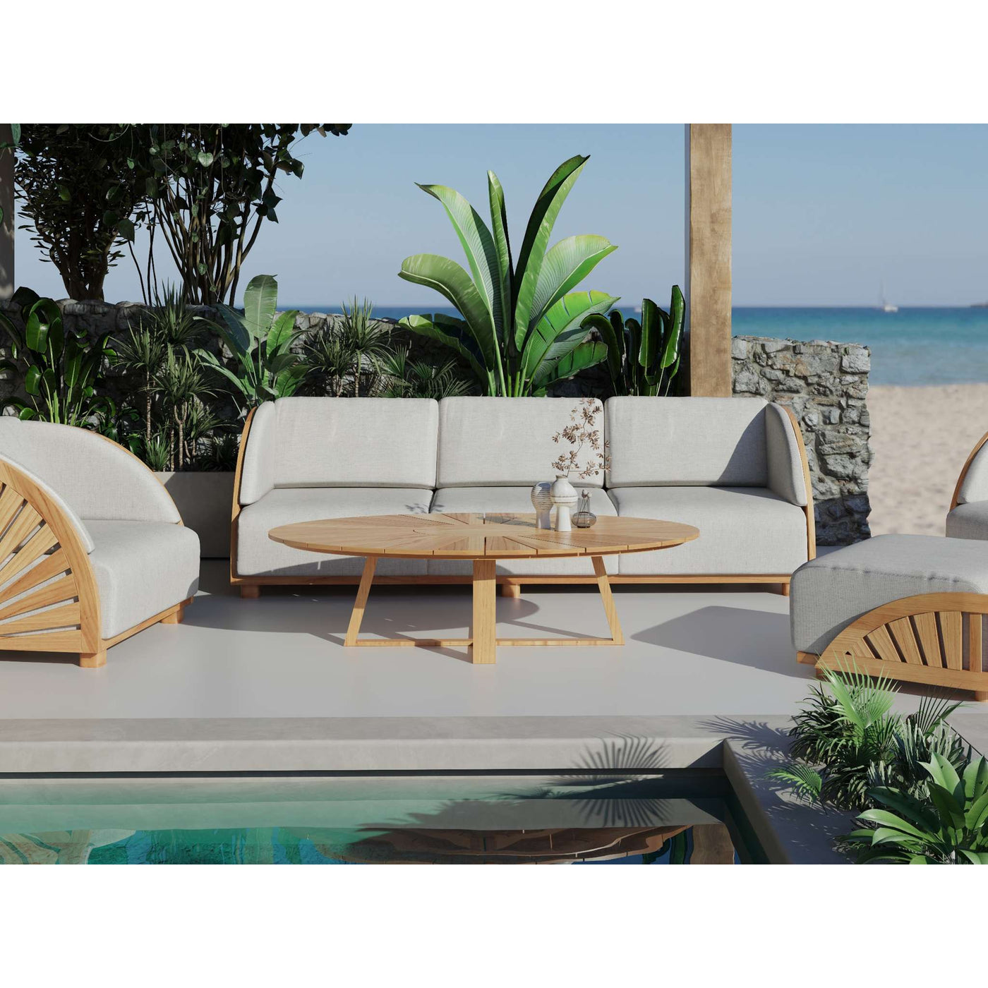 Sunburst Oval Teak Outdoor Coffee Table