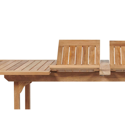 Ihland Rectangular Teak Outdoor Dining Table with Double Extensions and Umbrella Hole