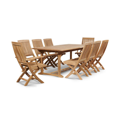 Ihland Rectangular Teak Outdoor Dining Table with Double Extensions and Umbrella Hole