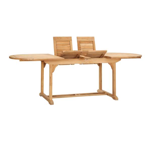 January Oval Teak Outdoor Dining Table with Double Extensions and Umbrella Hole